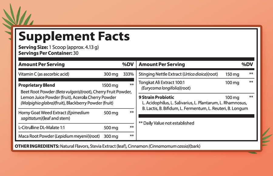 Red Boost Powder  Supplement Facts Label