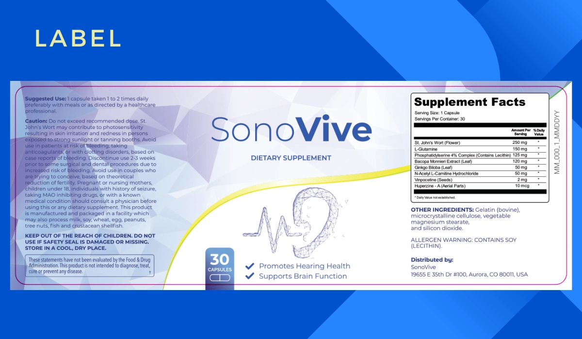 SonoVive Supplement Facts Label